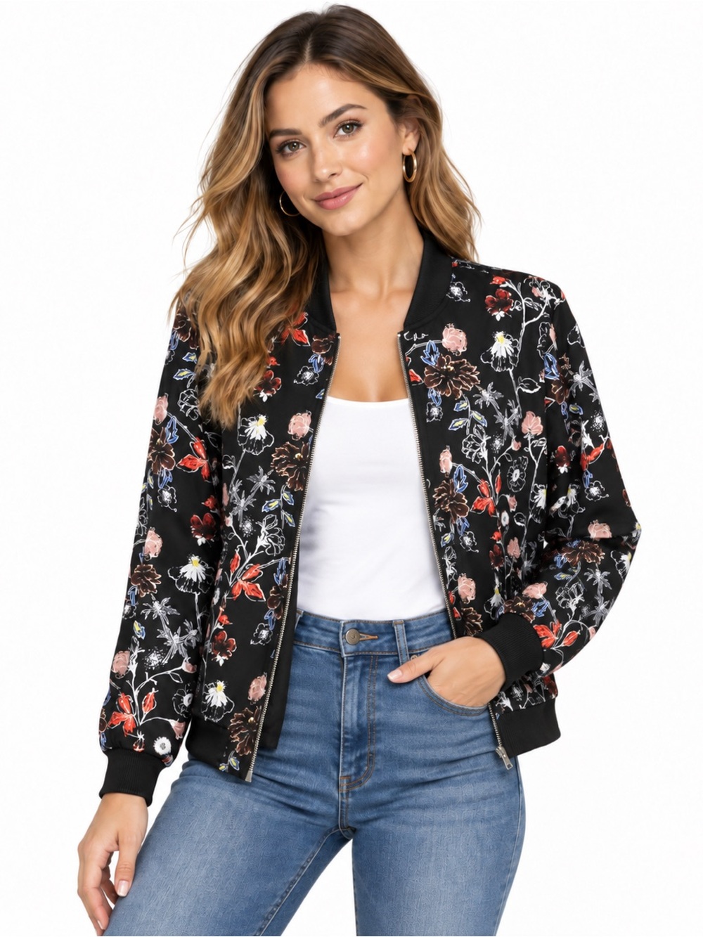 Philosophy Republic Clothing Floral Bomber Jacket Black Multicolor L